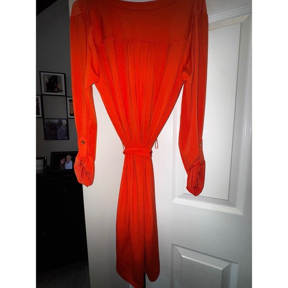Michael Kors Coral Dress Gold Chain Lace Up Detail Roll Tab Sleeve - Picture 8 of 9